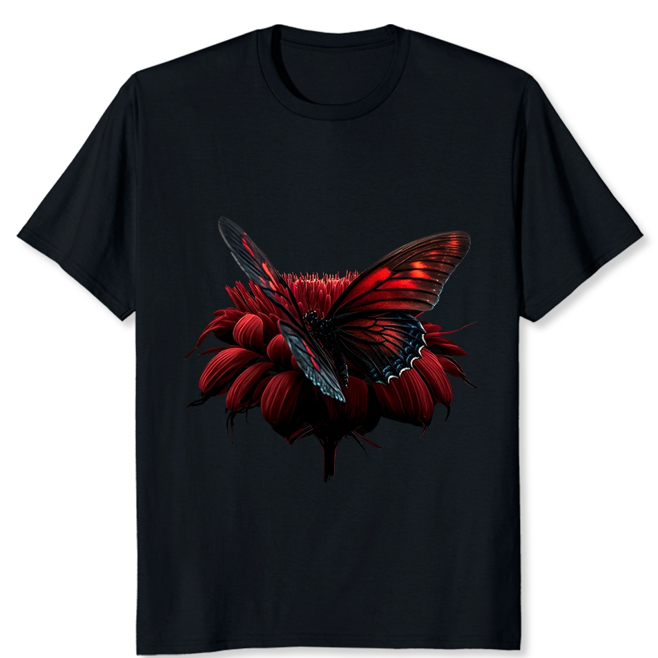 Crimson Butterfly Black T-Shirt